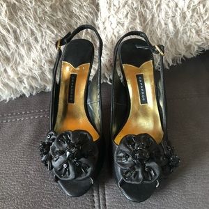 CAPARROS Black Peep Toe Dress Heels S7.5
